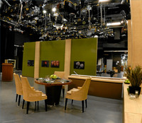 The set of the TV series "Check Please !" at WTTW in Chicago. Shows a HDTV camera with fotoflo-ts in the background. fotoflo-t displays images without picture frames, glass, mattes, glare, or reflection. Images float off the wall or desk and are held in place with magnets. fotoflo-t can be used for photo display and to create photo collages, photo walls, diptychs and triptychs. fotoflo-ts can be created directly from images at Picasa, Kodak Gallery, SmugMug, Zenfolio, ACDSee and other online services.